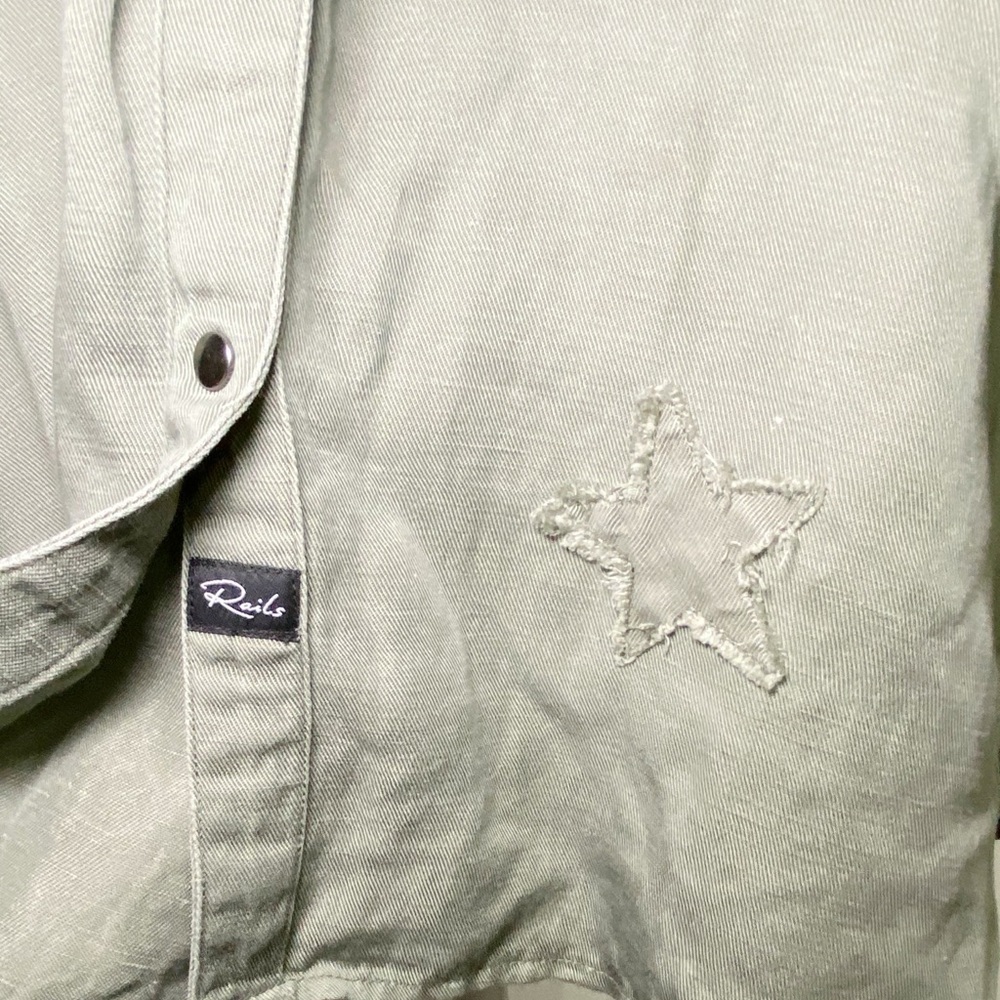 Rails Linen Marcel Sage with Stars Shirt Jacket Long Sleeve Button Down Green - Picture 7 of 16